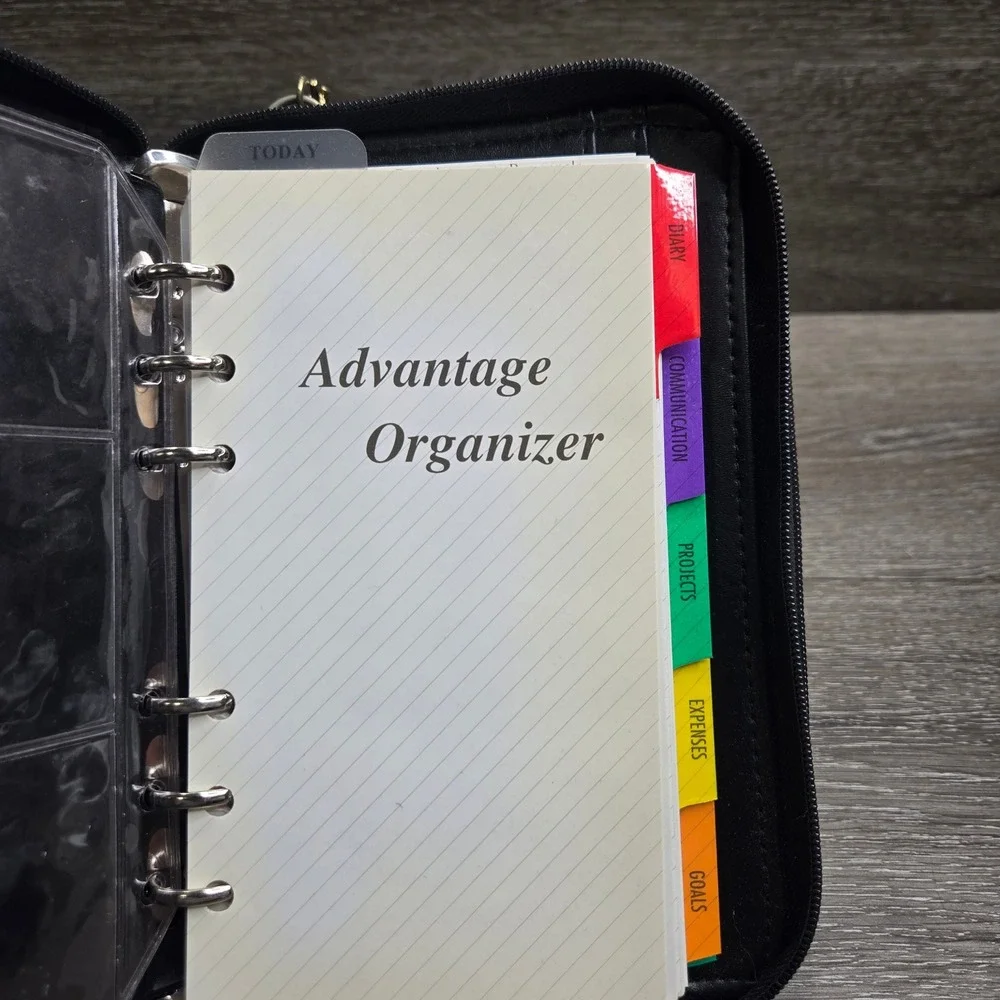 Vintage Philippe Amiel Black Leather Zippered 6 Ring Planner Binder Organizer